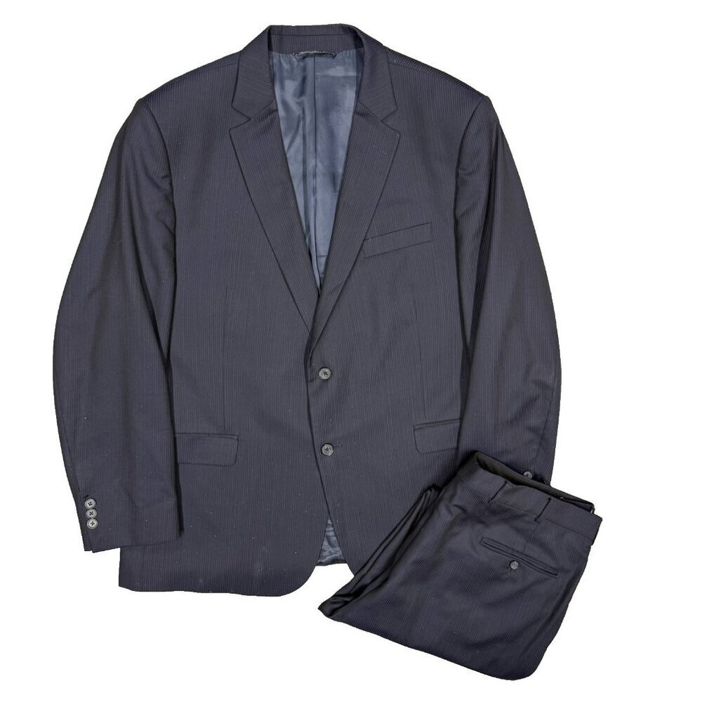 S. Cohen Suit 2pc Striped REDA 130s Wool Italy Navy Blue 46R 40x31